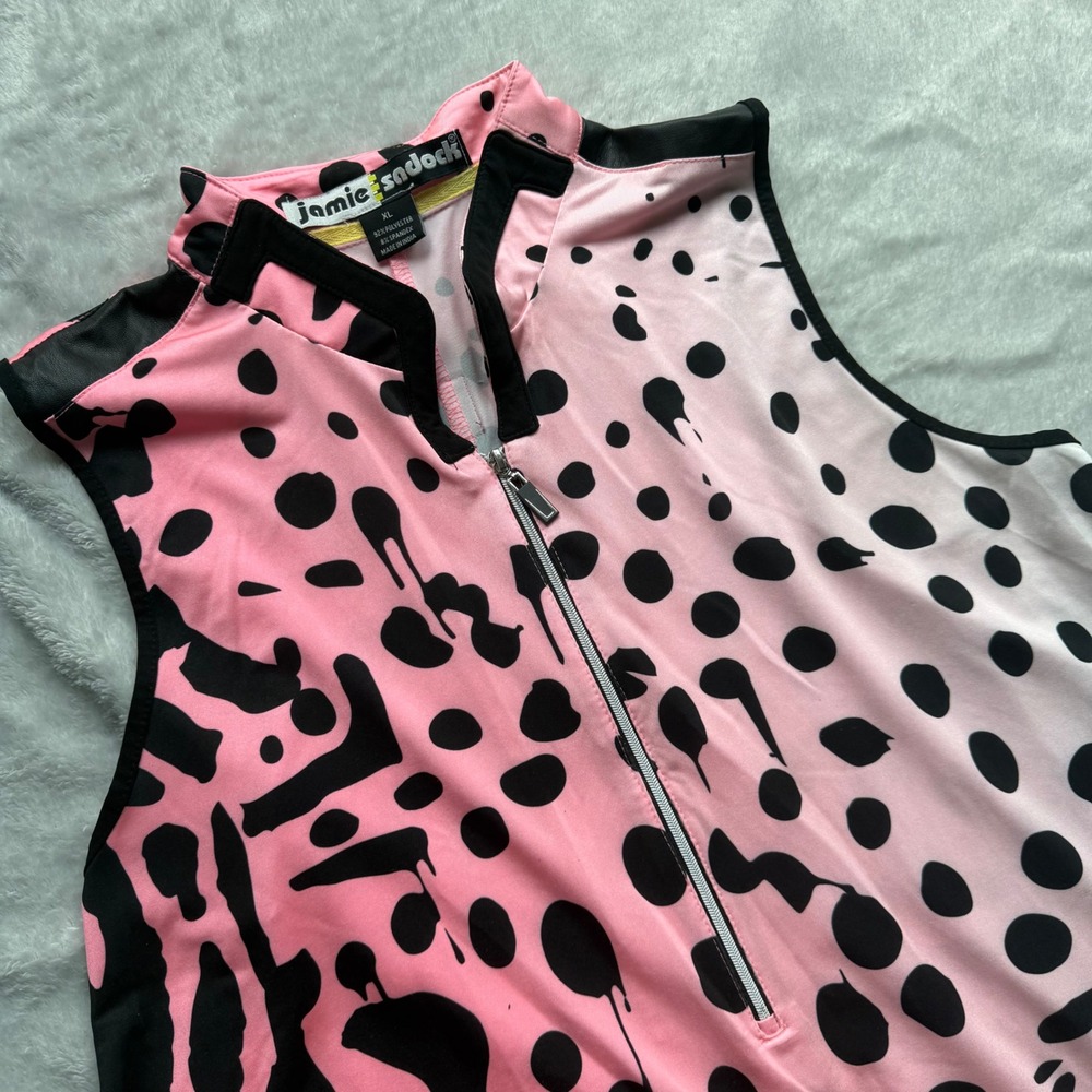 Jamie Sadock Dress Womens XL Pink Polka Dot Splash Golf Sleeveless Quarter Zip